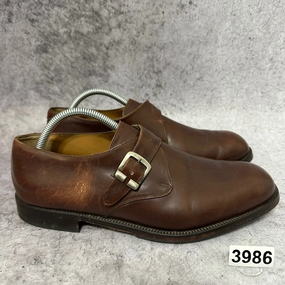 Ambiorix Single Monk Strap Mens 8 Brown Leather Plain Toe Dress Shoes Buckle